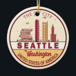 Seattle Washington City Skyline Emblem Julgransprydnad Keramik<br><div class="desc">Seattle - minimalistisk,  färglös konstdesign med monument och landmärken från staden i Washington.</div>