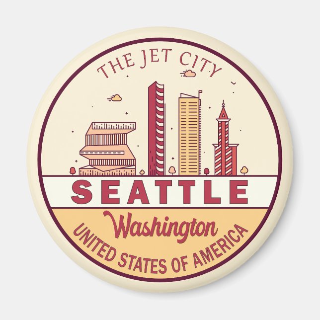 Seattle Washington City Skyline Emblem Magnet (Framsidan)