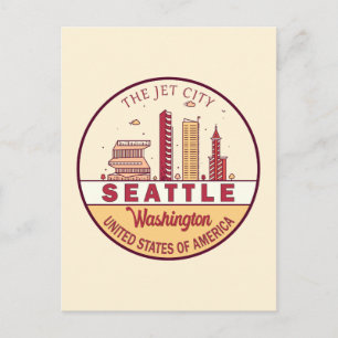 Seattle Washington City Skyline Emblem Vykort