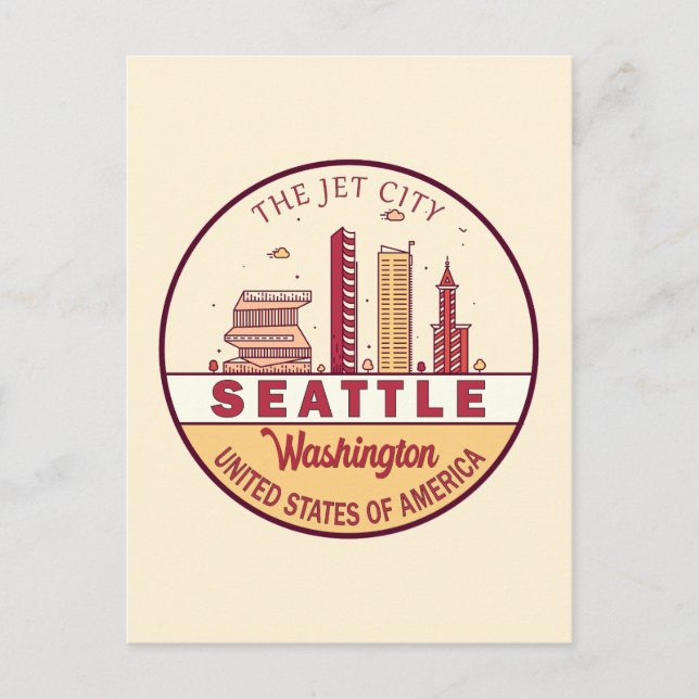 Seattle Washington City Skyline Emblem Vykort (Framsida)