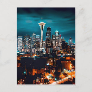Seattle Washington City Skyline på natten Vykort