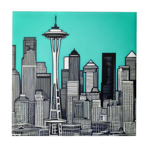 Seattle Washington Cityscape i Black and White Kakelplatta