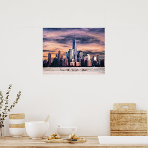 Seattle, Washington Cityscape, märkt. Poster