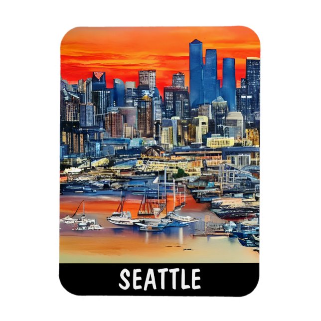 Seattle Washington Cityscape Sunset Magnet (Vertikal)