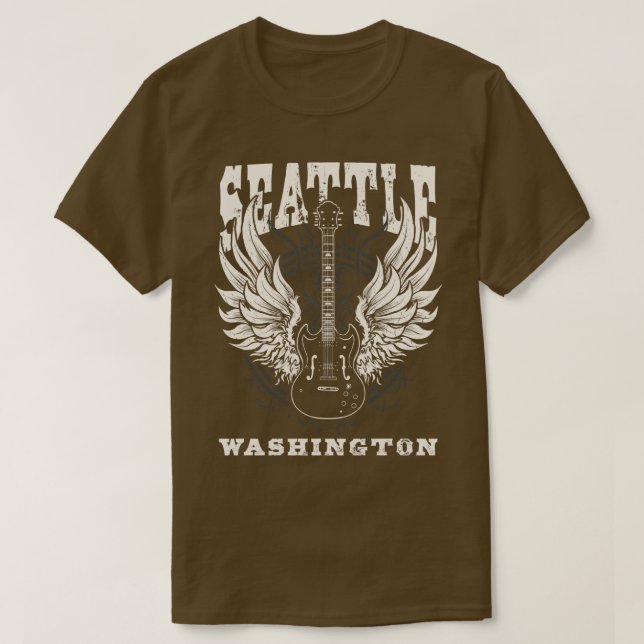Seattle Washington Distress Guitar Angel Vingar M T Shirt (Design framsida)