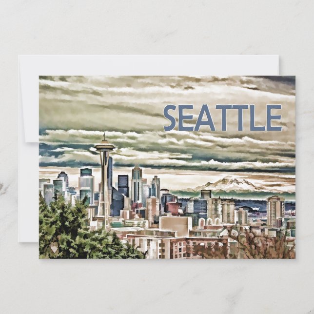 Seattle Washington horisont i dimma och regnar Inbjudningar (Framsida)