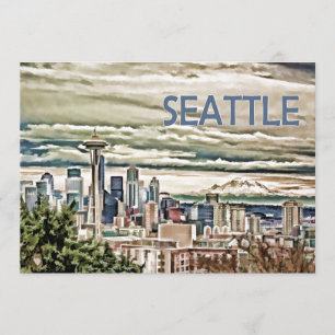 Seattle Washington horisont i dimma och regnar Inbjudningar