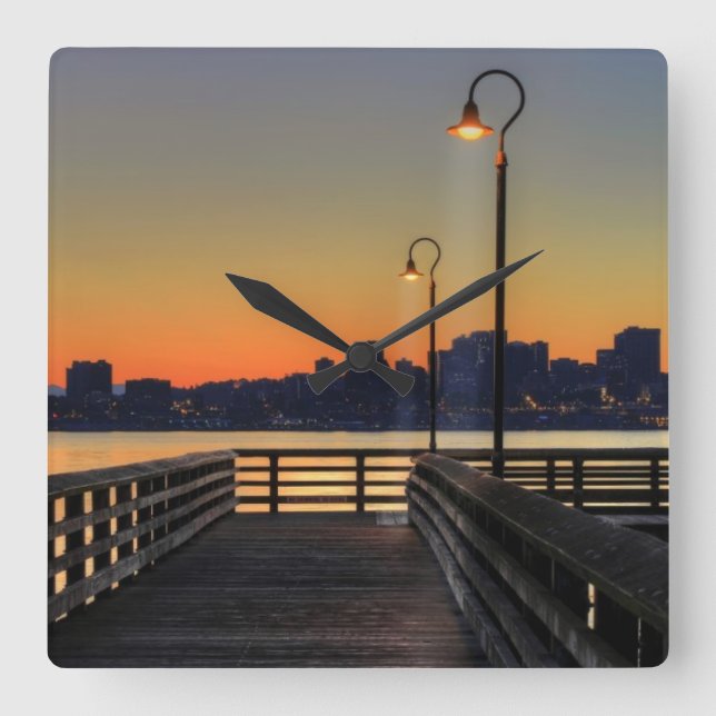 Seattle Washington i stadens centrum horisont Fyrkantig Klocka (Framsida)