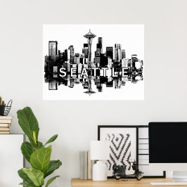 Seattle, Washington i svart och vitt Poster