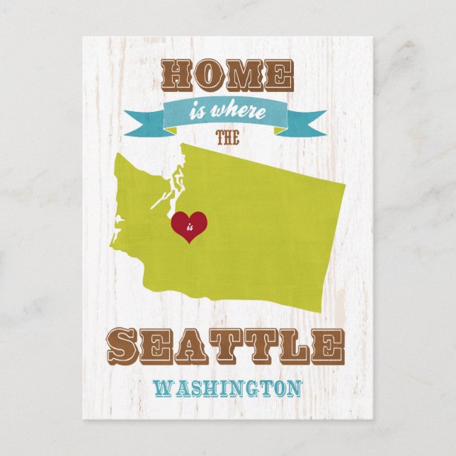 Seattle, Washington Karta - hem är där Vykort (Framsida)