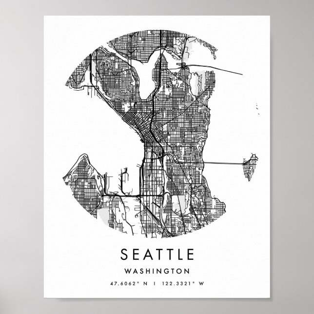 Seattle Washington Minimal Modern Circle Street Mo Poster (Framsidan)