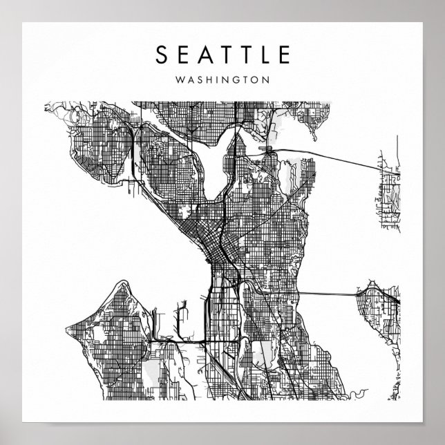 Seattle Washington Minimal Modern Street Karta Poster (Framsidan)