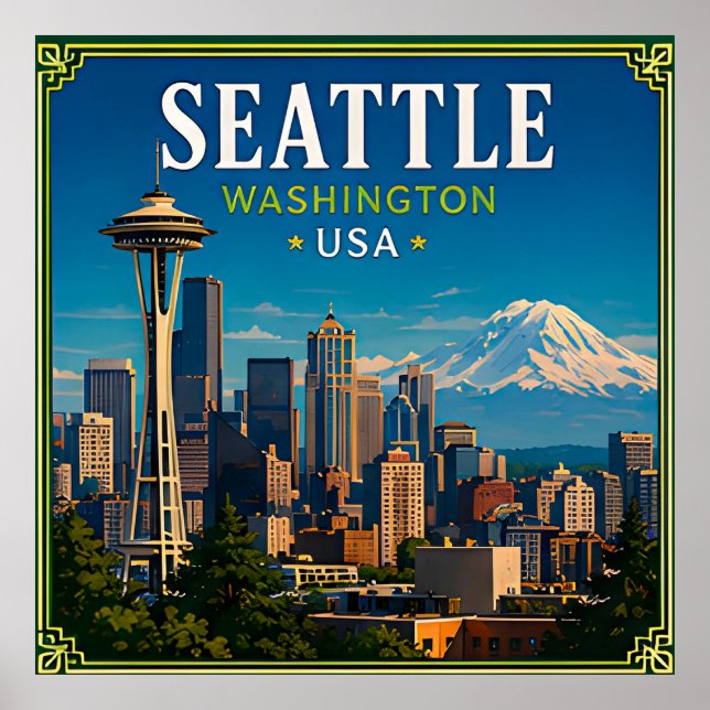☕ Seattle Washington Minne Från Space Needle ☕ Poster (Framsidan)