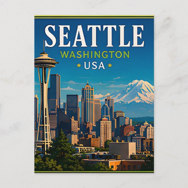 ☕ Seattle Washington Minne Från Space Needle ☕ Vykort (Framsida)