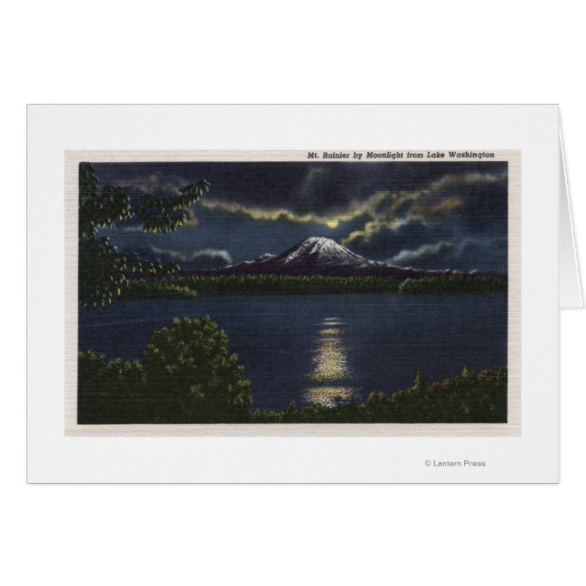 Seattle, Washington - Moonlit View of Mt. Hälsningskort (Framsidan Horizontal)