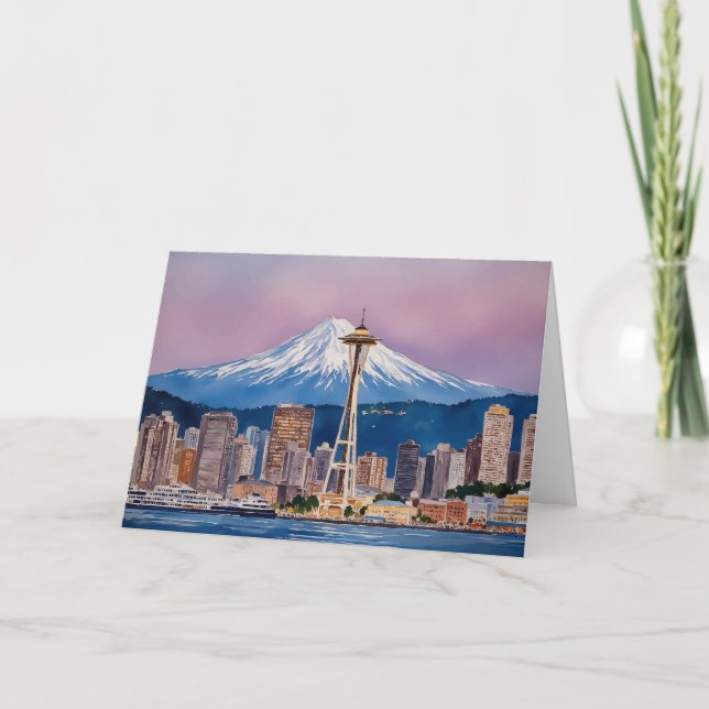 Seattle Washington Mount Rainier Akvarell Kort (Framsida)