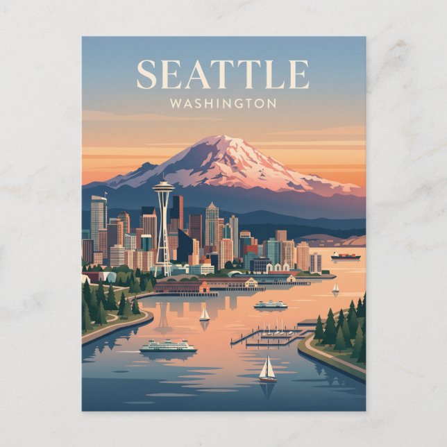 Seattle Washington Mt Rainier Solnedgång Vykort (Framsida)