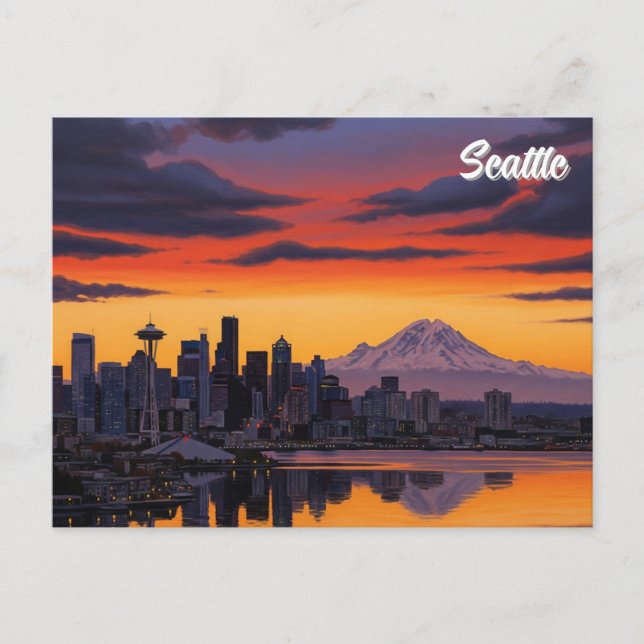 Seattle Washington Mt Rainier Sunset Vykort (Framsida)