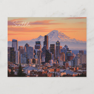Seattle Washington Mt Rainier Sunset Vykort