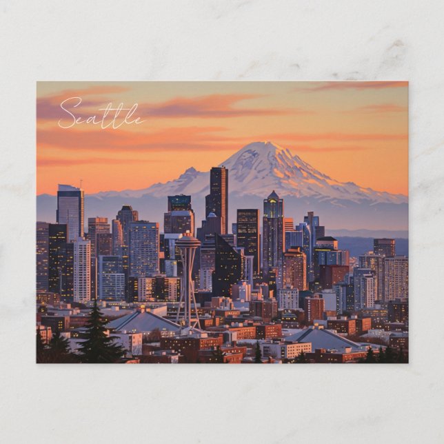 Seattle Washington Mt Rainier Sunset Vykort (Framsida)