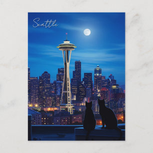 Seattle Washington Night Vykort