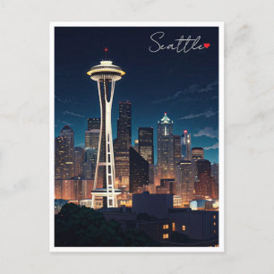 Seattle Washington Night Vykort