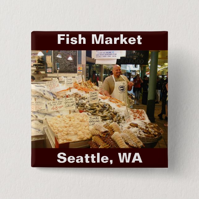 Seattle Washington på fiskmarknaden Knapp (Framsida)