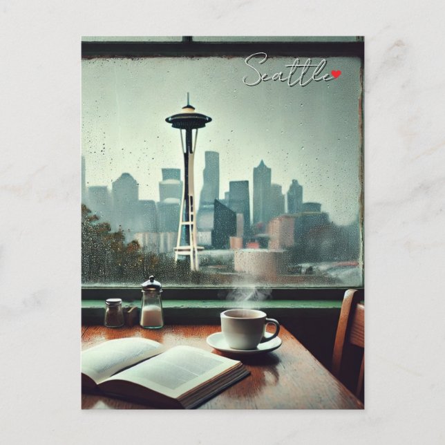 Seattle Washington Rain Kärlek Coffee Vykort (Framsida)