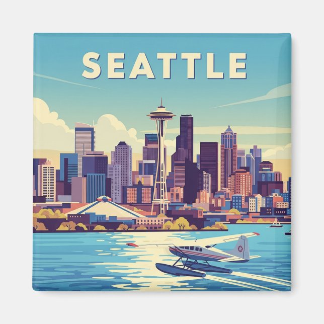 Seattle Washington Retro Seaplane Magnet (Framsidan)