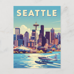 Seattle Washington Retro Seaplane Vykort