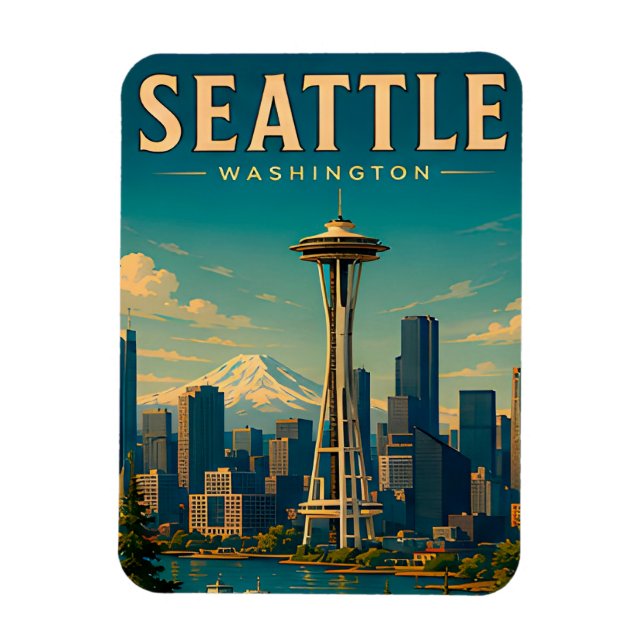 ☕ Seattle Washington Retro Semester Minne Magnet (Vertikal)
