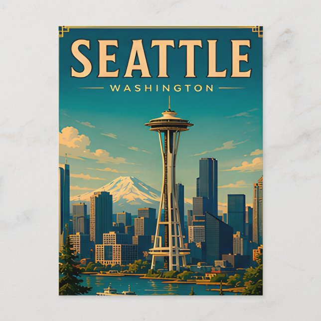 ☕ Seattle Washington Retro Semester Minne Vykort (Framsida)