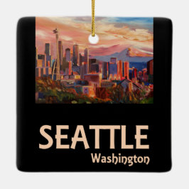 Seattle Washington Retro Travel Poster Julgransprydnad Keramik
