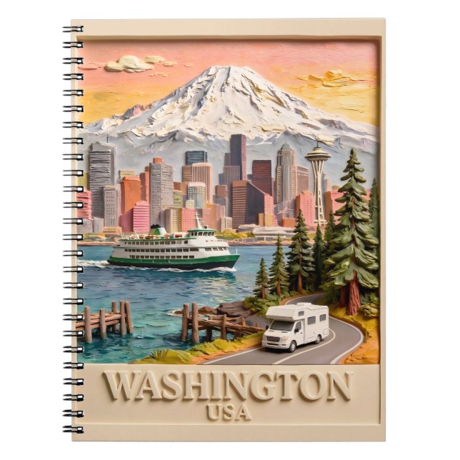 Seattle Washington Road Trip Texturerad Stadssilhu Anteckningsbok (Framsidan)