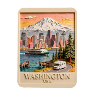 Seattle Washington Road Trip Texturerad Stadssilhu Magnet