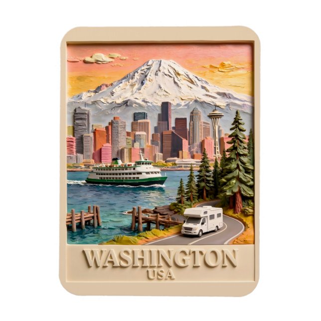 Seattle Washington Road Trip Texturerad Stadssilhu Magnet (Vertikal)