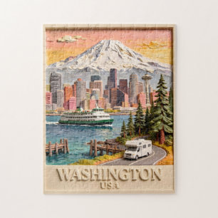 Seattle Washington Road Trip Texturerad Stadssilhu Pussel