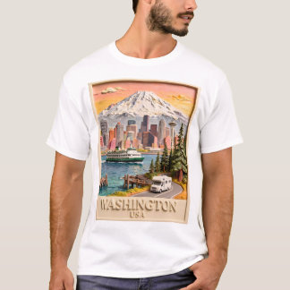 Seattle Washington Road Trip Texturerad Stadssilhu T Shirt