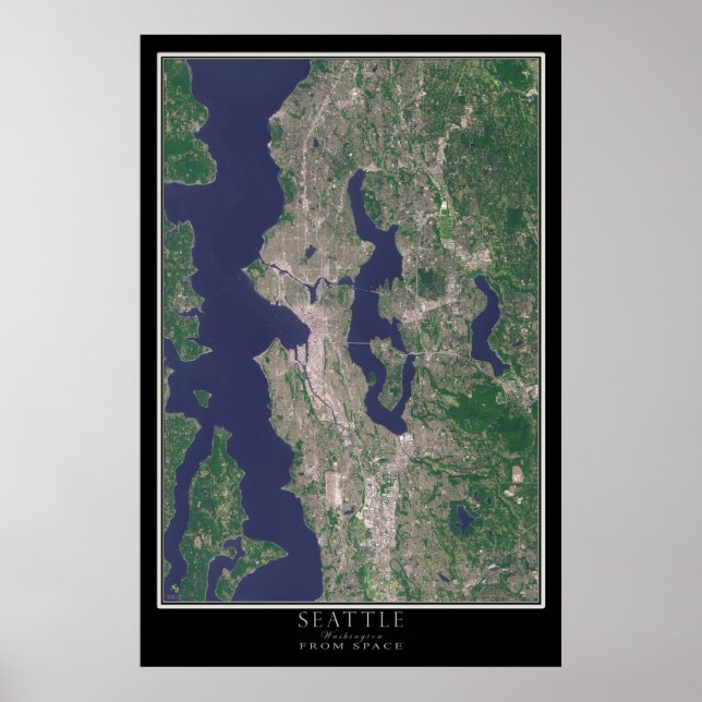 Seattle Washington Satellite Poster Karta (Framsidan)