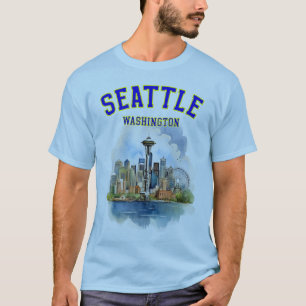 Seattle Washington: Seatle Skyline & Space Nål T Shirt