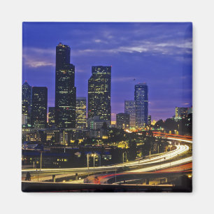 Seattle, Washington siluett på natten Magnet