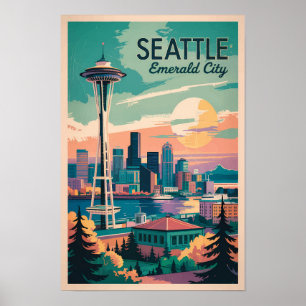 Seattle Washington Siluett Resa Konst Vintage Poster