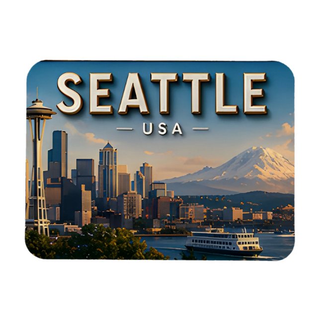 Seattle Washington Siluett Resa Minnesgåva Magnet (Horisontell)