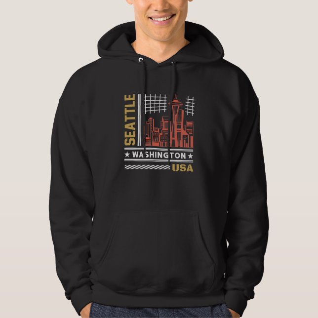 Seattle Washington Siluett Retro Urban Design Hoodie (Framsida)