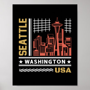 Seattle Washington Siluett Retro Urban Design Poster