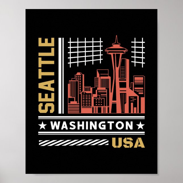 Seattle Washington Siluett Retro Urban Design Poster (Framsidan)