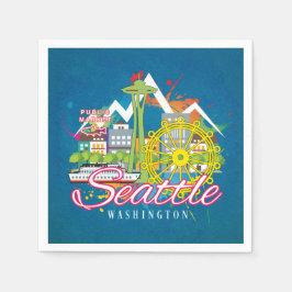 SEATTLE WASHINGTON SKYLINE CITYSCAPE DECOUPAGE PAPPERSSERVETT