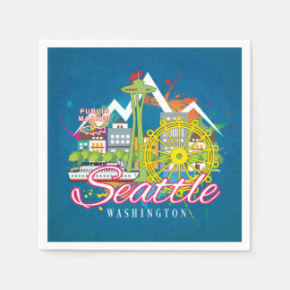 SEATTLE WASHINGTON SKYLINE CITYSCAPE DECOUPAGE PAPPERSSERVETT