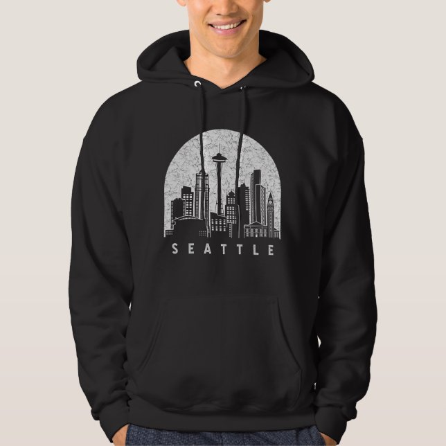 Seattle Washington Skyline Hoodie (Framsida)