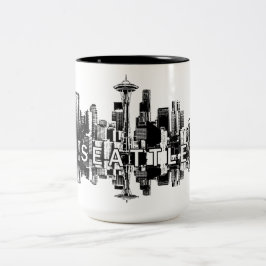 Seattle, Washington skyline i svart bläck Två-Tonad Mugg